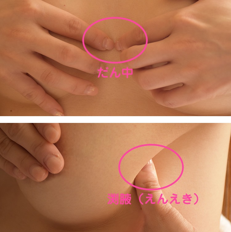 乳房にあるマッサージのツボであるだん中と渕腋（えんえき）の箇所